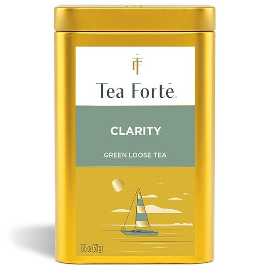 Tea Forte Clarity Premium Loose Leaf Caffeinated Green Tea Blend Canister, Makes 35-50 Cups