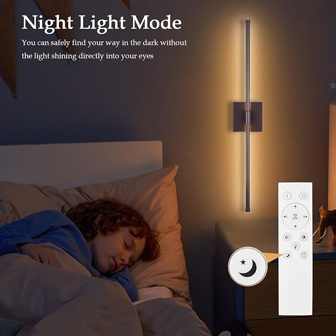 LED Wall Sconces with Remote Control, Dimmable Wall Sconces Set of Two, 5 Colors 3000K-6500K & Dimmable, Hardwire Wall Light with Timer & Night Light, LED Wall Lamps for Living Room, Bedroom, Bronze - Bloomnest