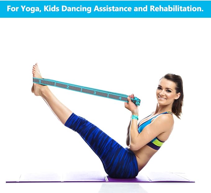 Stretch Strap, Elastic Yoga Stretching Strap, Multi-Loop for Physical Therapy, Pilates, Yoga, Dance & Gymnastics Exercise and Flexible Pilates Stretch Band - Bloomnest