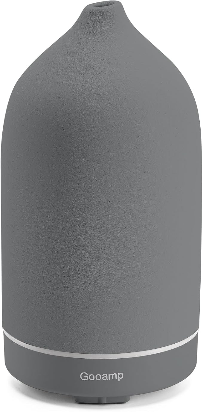 200ML Ceramic Essential Oil Diffuser - Ultrasonic Aromatherapy & Humidifier with 7-Color LED Lights, Auto Shut-Off, Grey, 1H/3H/6H Timer | Scent for Home,Office,Yoga - Bloomnest