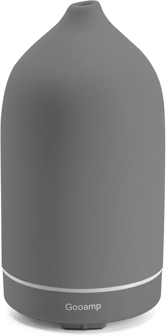 200ML Ceramic Essential Oil Diffuser - Ultrasonic Aromatherapy & Humidifier with 7-Color LED Lights, Auto Shut-Off, Grey, 1H/3H/6H Timer | Scent for Home,Office,Yoga - Bloomnest