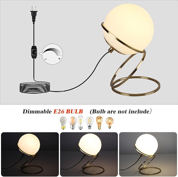 Mid Century Modern Table Lamp Glass Globe Table Lamps Minimalist Brass Table Lights for Bedroom Bedside Living Room Office Nightstand E26 Dimmable Switch Aesthetic Lamp - Bloomnest