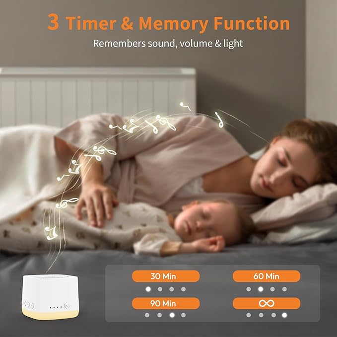 Portable Travel Sound Machine for Sleep, White Noise Sound Machine with Night Light, Pocket-Sized, Long-Lasting Power, 16 Soothing Sounds, Memory, Timer for Adults Baby Office Privacy Gift, Hotel
