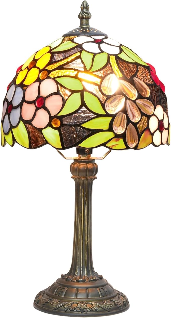 Tiffany Lamp Bedside Table Lamp-Nightstand,Stained Glass Lamp for Bedroom Dorm Living Kitchen, Aesthetic Cute Home Decor Gift (8-inch Grape Flower) - Bloomnest