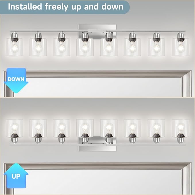 Modern Brushed Nickel 8 Light Bathroom Light Fixtures,52 inch Vanity Lights for Bathroom with Clear Glass for Mirror Kitchen Living Room Hallway Cabinet Porch - Bloomnest