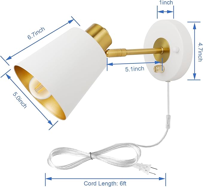 Wall Sconces with Remote Control, Plug in Wall Sconce Adjustable Color Temperature and Dimmable Wall Sconces White Wall Lights with Plug in Cord for Bedroom Bedside Stairway(2 Pack, 2 Bulbs) - Bloomnest