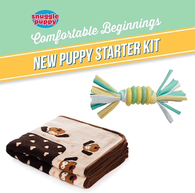 SmartPetLove Original Snuggle Puppy Essentials Starter Kit - Heartbeat Puppy for Dogs - Calming Aid with 3 Heat Packs, Puppy Teething Toy, Dog Chew Toy and Dog Blanket - Bloomnest