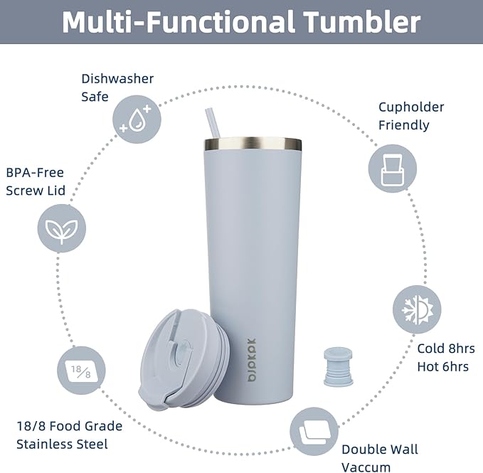 BJPKPK 30oz Stainless Steel Insulated Tumbler With lid And Straw Travel Coffee Thermal Tumblers Cup For Women And Men,Modern Blue - Bloomnest