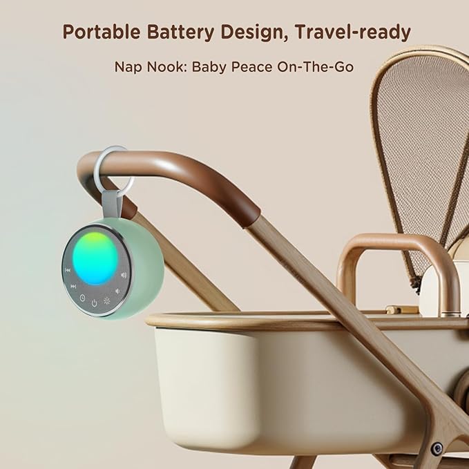 Peakeep Sound Machine with Sleeping Light for Baby, White Noise Lullaby Hush Heartbeat Fan 27 Sounds, 3 Dimmers Dimmable, Travel Battery Machine 30 Volume Loud, 25 Hours Continuous Audio (Aqua) - Bloomnest