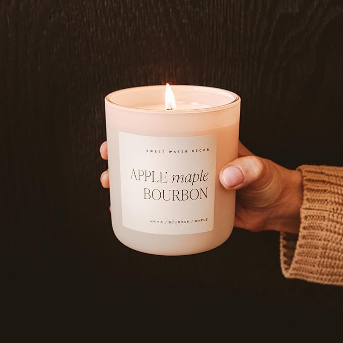 Sweet Water Decor Autumn Candle for Home, Scented - Apple Maple & Bourbon - Long Lasting 70 Hours Burn Time Candle Soy Wax - Decorative Candles Scented for Fall - Designed in USA 15oz - Bloomnest