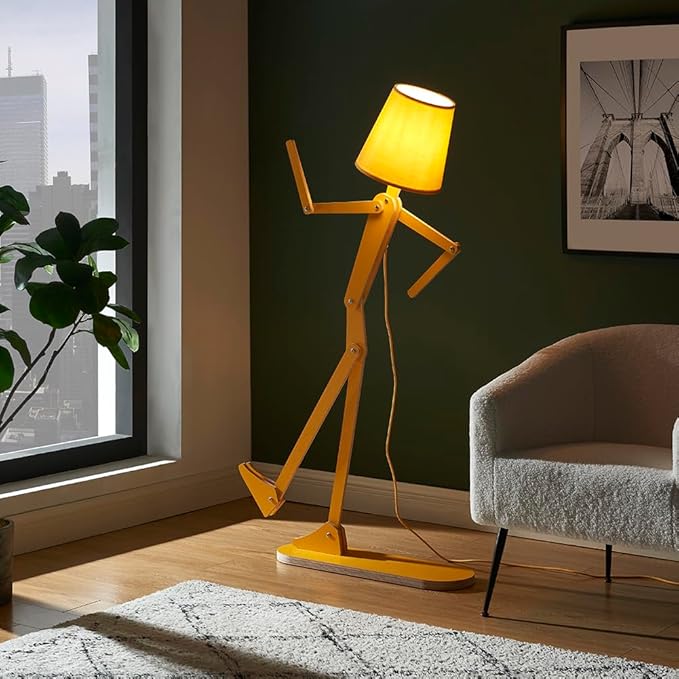 Cool Mini Wood Floor Lamp for Living Room Bedroom Farmhouse - Corner Decorative Reading Standing Light Creative Swing Arm Arc Design Gift for Kids Room (Egg Yellow) - Bloomnest