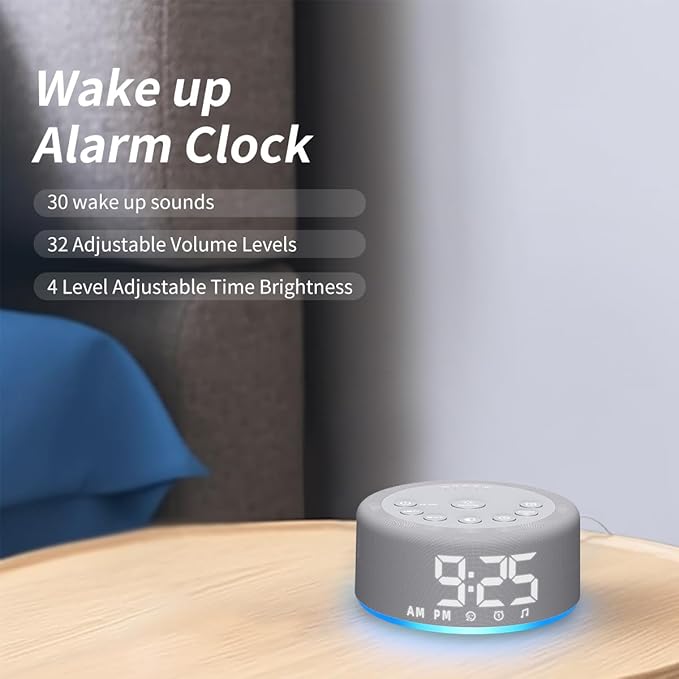 【3 in 1】 Sound Machine Alarm Clock Night Light White Noise Machine with 27 Sleeping Sounds for Baby Kids Adults 32 Level Volume Auto Off Timer Memory Function Digital Clock with 30 Wake Up Sounds - Bloomnest