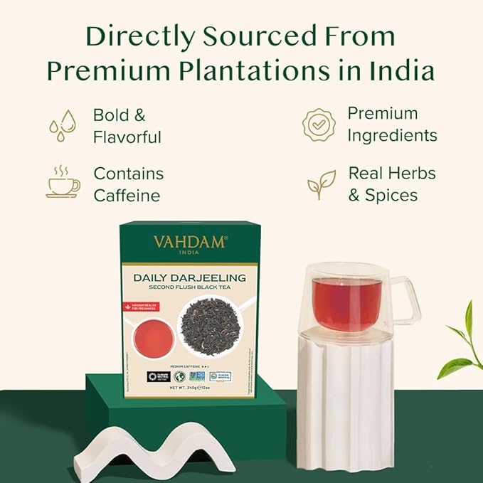VAHDAM, Darjeeling Tea Leaves From Himalayas 340g (170+ Cups) Pure Unblended Darjeeling Black Loose Leaf Tea | Packed & Shipped Direct From Source In India - Bloomnest