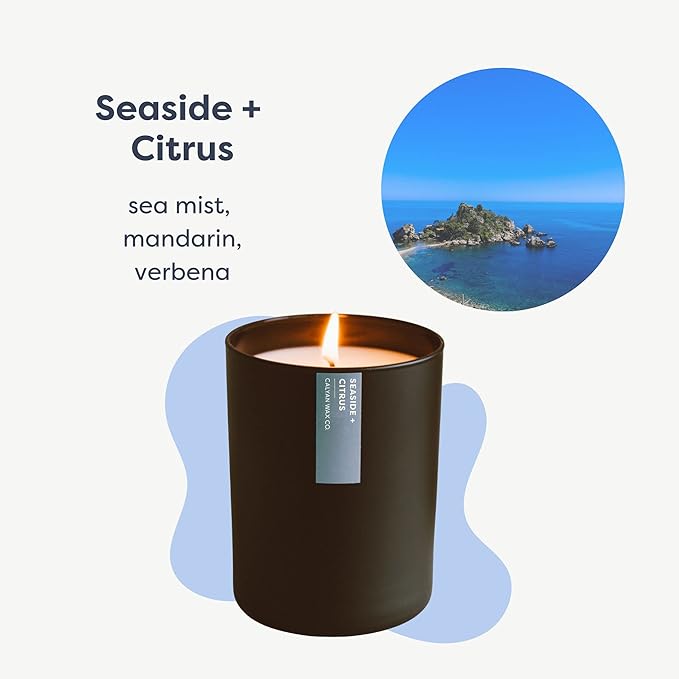 Calyan Wax Co. Seaside & Citrus Scented Candle - 75 Hour Burn - Luxury Non Toxic Soy Wax Candles - Long Lasting Black Tumbler Jar Candle for Home - 10.2oz - Bloomnest