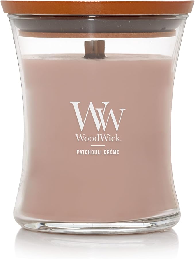WoodWick Patchouli Crème Gifts for Women and Men, 9.7 oz Medium Hourglass Candle with Crackling Wick - Bloomnest