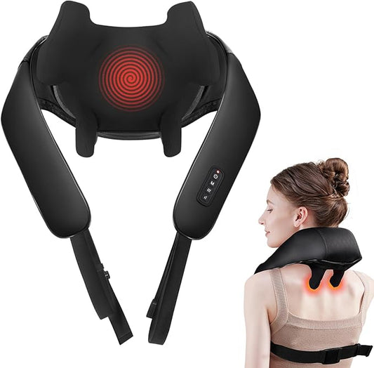 Neck Massager with Heat - Cordless Shiatsu Neck and Back Massager for Pain Relief Deep Tissue, Rechargeable 6D Kneading Brushless Motor Shoulder Massage Gifts for Women Men Home Office Car Christmas - Bloomnest