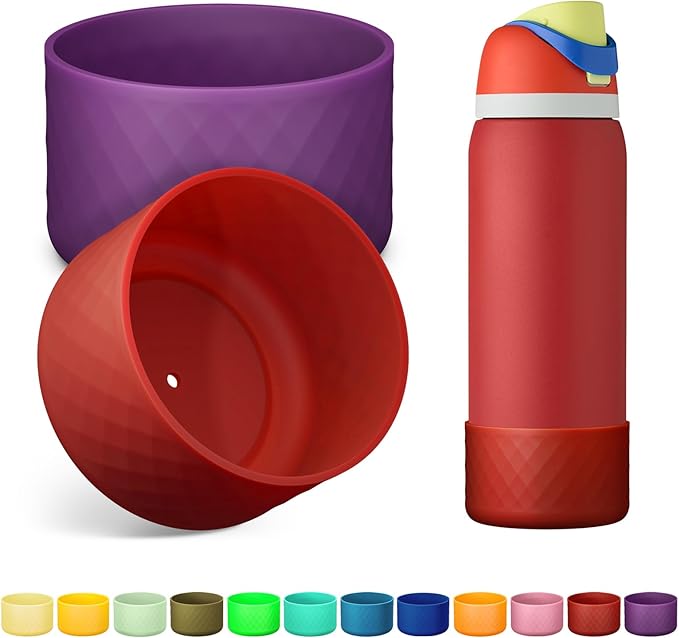 2PCS Silicone Water Bottle Boot for Owala 24oz 32oz 40oz, Anti-Slip Protective Sleeve Bottom Bumper Protector for FreeSip, Twist, and Flip Stainless Steel Water Bottles Alwenid