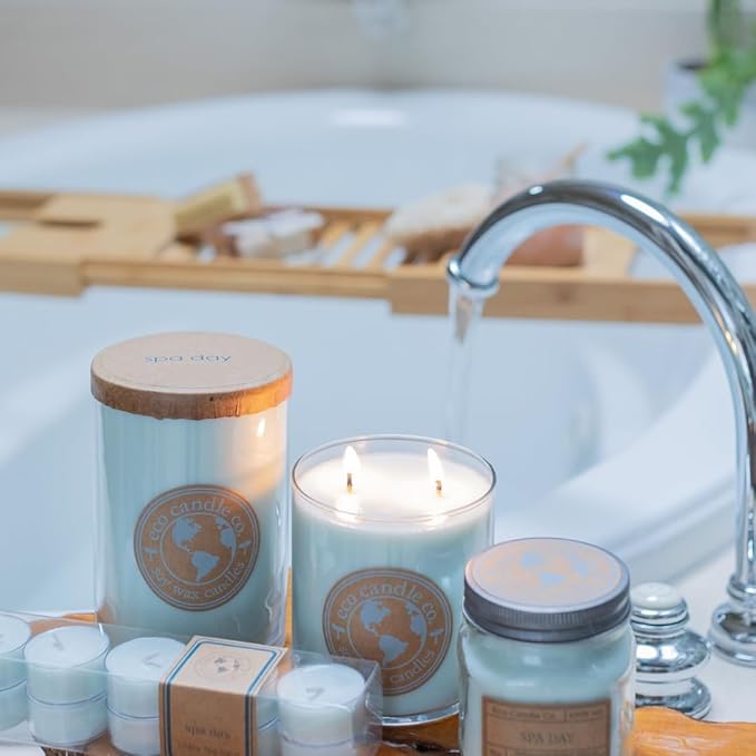 ECO CANDLE CO. Recycled Candle, Spa Day, 18 oz. - Scents of Flowers, Musk, Melon, Citrus, & Ocean Air - 100% Soy Wax, No Lead, Kraft Paper Label & Lid, Hand Poured, Phthalate Free, Midwest Soybeans - Bloomnest