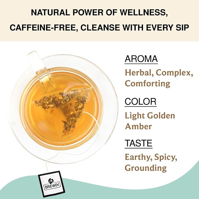 BREWIX, Ayurvedic Detox Herbal Tea Bags (30 Pyramid Tea Bags) Caffeine-Free Herbal Tea | Cleansing Formula with Traditional Ayurvedic Herbs | Supports Digestion, Balance & Daily Vitality - Bloomnest