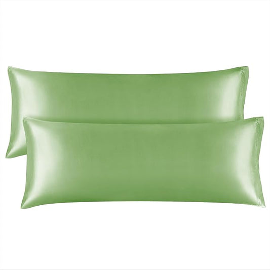 BEDELITE Satin Body Pillow Cover 2 Pack, Super Soft and Cooling Body Pillow Pillowcase for Hair and Skin, Breathable Silky Full Long Pillowcase Cover(20"x54", Sage Green) - Bloomnest