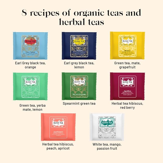 Kusmi Tea - Sampler Assortment Variety Box - Gift Idea for Men and Women - Organic Tea - Green Tea, Black Tea, Herbal Tea, Detox - A Selection of 8 Iconic Blends - 24 Tea Bags - Bloomnest