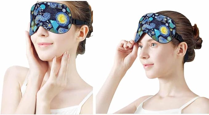 Modern Geometric Minimalism Sleep Eye Mask Starry Sky Glowing Yellow Moon Birds Circles Triangles Men Women Sleep Mask with Adjustable Strap Eye Cover Eye Shade for Travel, Nap,Meditation - Bloomnest