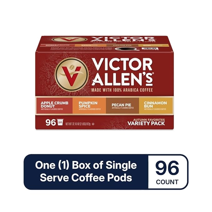Victor Allen's Coffee Autumn Favorites Coffee Variety Pack (Apple Crumb Donut, Pumpkin Spice, Pecan Pie, Cinnamon Bun), 96 Count, Single Serve Coffee Pods for Keurig K-Cup Brewers - Bloomnest