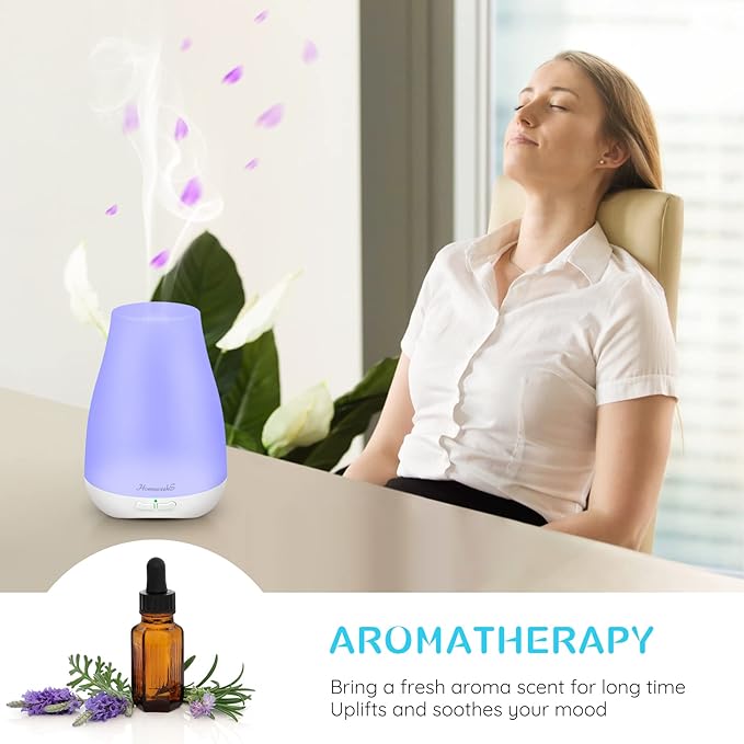 Homeweeks Diffusers, 100ml Colorful Essential Oil Diffuser with Adjustable Mist Mode, Auto Off Aroma for Bedroom/Office/Trip (100 ML 1 Pack) - Bloomnest