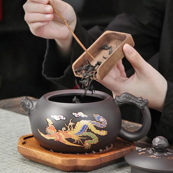 Hand-made Dragon and Phoenix Color-changing Purple Clay Teapot，Zisha Tea Pot Chinese Kung Fu Tea Set Tea Lover‘s Gift Large Capacity Teapot(17.6 oz) - Bloomnest