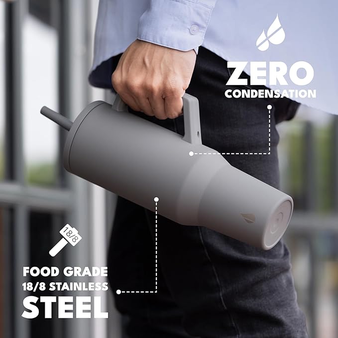 Elemental 40 oz Tumbler with Handle and Straw - Spill Proof Insulated Stainless Steel Commuter for Hot and Cold Beverages - Travel Coffee Mug with 2 Straws & Spill Proof Lid - 40oz - Graphite - Bloomnest