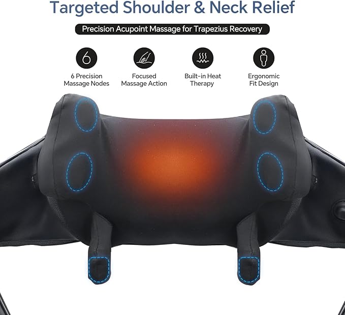 Cordless Neck Shoulder Massager with Heat for Pain Relief Deep Tissue, Upgraded Straps, Kneading, Shiatsu Back Neck Massager Pillow for Neck, Shoulders Back, Gifts for Men Women Mom Dad - Bloomnest
