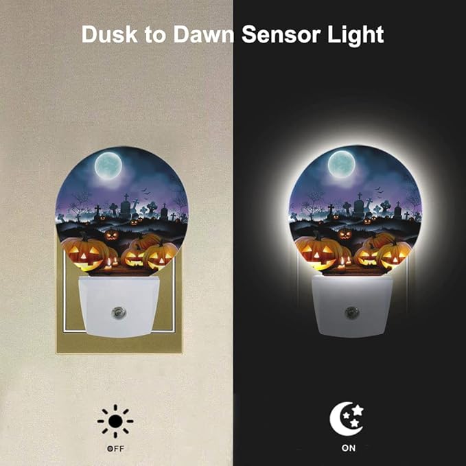 EKOBLA Halloween Pumpkins Night Light Scary Night Moon Ghost Horror Plug-in Nightlights Auto Sensor Energy Efficient Dusk to Dawn LED Home Decor - Bloomnest