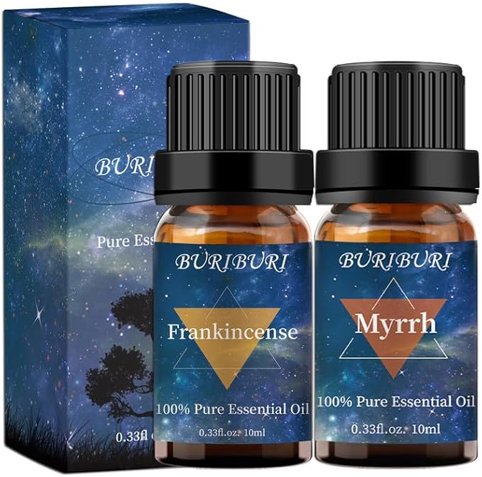 BURIBURI Frankincense Oil and Myrrh Essential Oils Gift Set, 100% Pure, Natural, Organic Aromatherapy Frankincense Fragrance Oils for Diffuser, Massage - 2 x 10ML BURIBURI