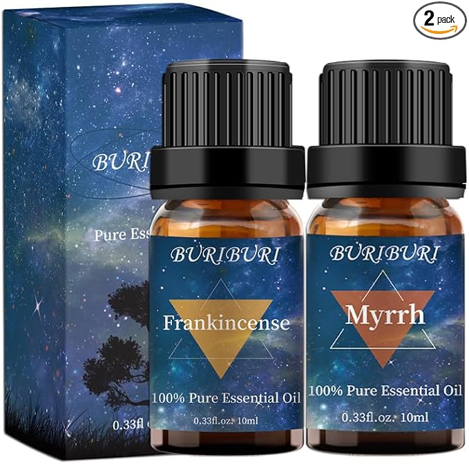 BURIBURI Frankincense Oil and Myrrh Essential Oils Gift Set, 100% Pure, Natural, Organic Aromatherapy Frankincense Fragrance Oils for Diffuser, Massage - 2 x 10ML BURIBURI