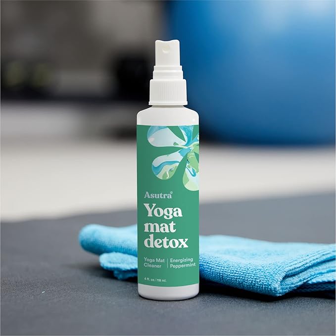 ASUTRA Yoga Mat Cleaner Spray (Energizing Peppermint), 4 fl oz - No Slippery Residue, Organic Essential Oils, Deep-Cleansing for Fitness Gear & Gym Equipment, Microfiber Towel Included - Bloomnest