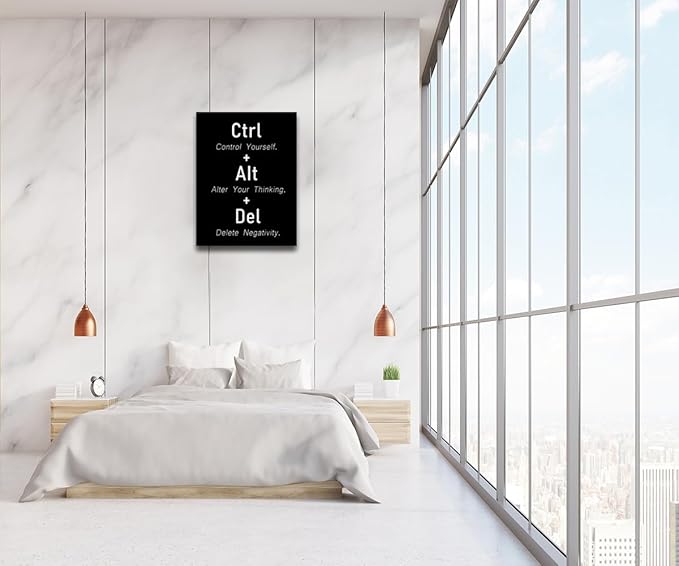 Inspirational Canvas Poster Control Yourself Alter Your Thinking Delete Negativity Motivational Wall decor Printed Artwork Positive Quotes For Office School Living Room Framed [24" W X 36" H] - Bloomnest