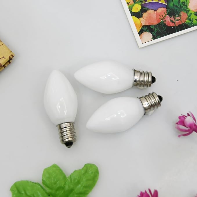 SUNSGNE C7 White Outdoor Christmas Replacement Light Bulbs, 5 Watt E12 Candelabra Base Bulbs - Great for Salt Lamp, Night Lights, Decorative Lights, Christmas Outdoor String Lights, Pack of 25 - Bloomnest