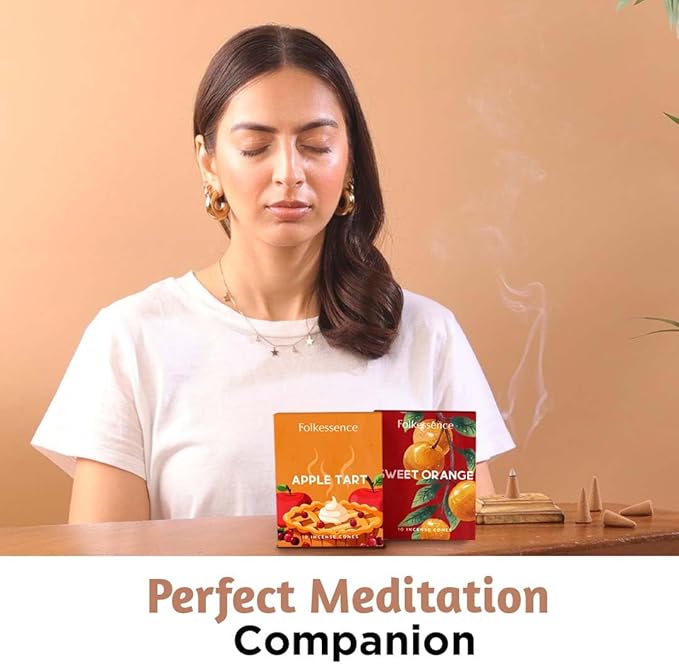 Folkulture Incense Cones for Waterfall | 20 Pc Incense Cone Scented | 2 Fragrance Cone-Insenses - Sweet Orange & Apple Tart| Natural, Non Toxic | Christmas Inscents-Cones | Relaxing, Meditation