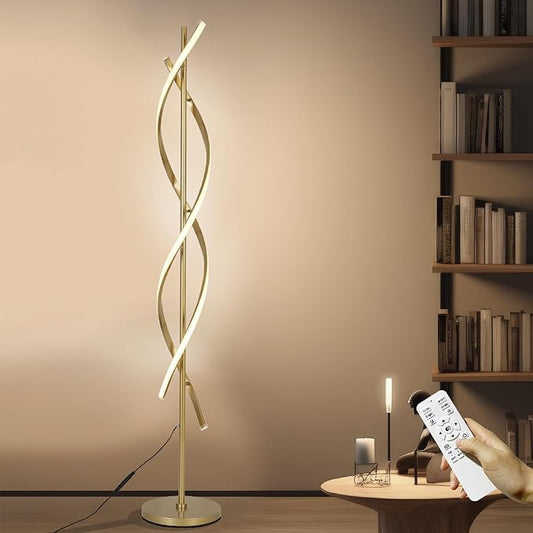 DNA 61" Tall Lamp with Dimmable Rmoete Control,Gold Spiral Beside Corner Modern Floor Lamp for Bedroom,3 Color Temperatures Lamp Standing Lamp for Living Room,Dining Room(Gold) - Bloomnest