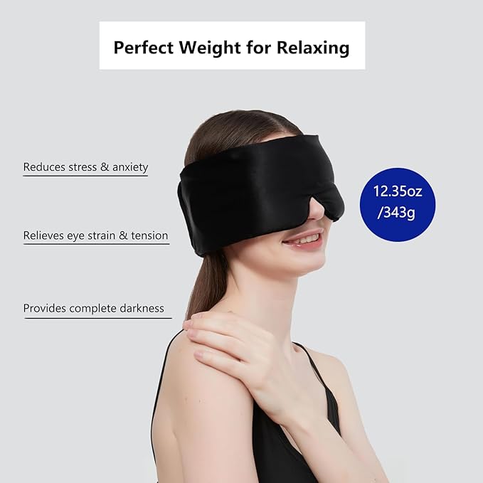 Weighted Eye Mask Silk ALASKA BEAR for Sleeping, Wraparound Style Compression, Wide Headband and Large Coverage Ears for Sound-muffling, Microwavable Beads Filled - Bloomnest