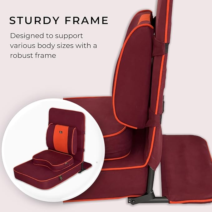 Friends Of Meditation Extra Large Meditation Chair | Floor Chair with Back Support | Yoga Chairs for Adults | Portable Folding Chair | Yoga Chair with Cushion & Meditation Block | Maroon | 24x22 in - Bloomnest