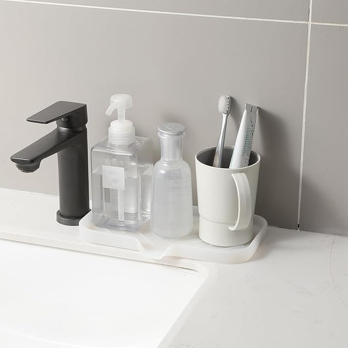 Silicone Bathroom Soap Dishes with Drain Spout-Bathroom and Kitchen Sink Organizer,Sponge Holder,Dish Soap Tray,Perfect for Dispenser,Scrubber,Bottle,Cup on Counter Translucent 9.6"×5.3" - Bloomnest