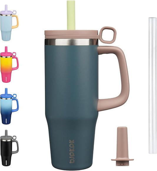 BJPKPK 32oz Stainless Steel Insulated Tumbler with Handle and Straw Travel Coffee Mug Thermal Cups with Lid,Navy Blue - Bloomnest