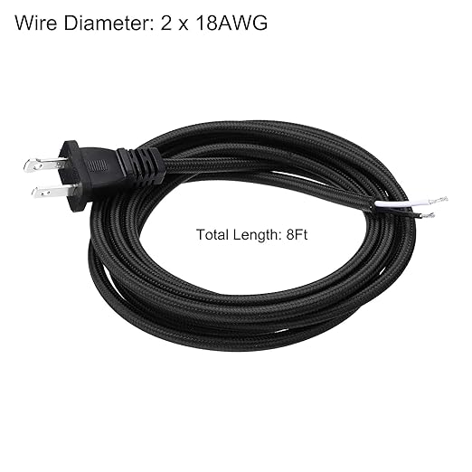 uxcell 8Ft 18/2 Cloth Covered Lamp Cord with Plug, Vintage Electrical Lamp Cord with Stripped Ends for Extension Wiring DIY Repairing, Black - Bloomnest