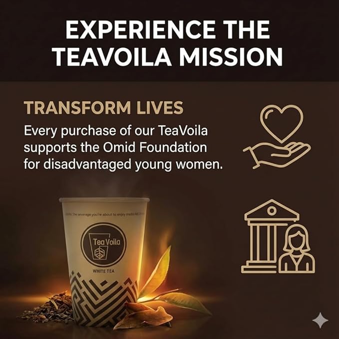 TeaVoila Instant Brew Tea in A Cup - Organic Loose Leaf White Tea – Tea Infuser Built In Biocompostable 6 Cups, Each Refillable 3x, 18 Servings in Total – No Tea Bags Needed, For Office & Travel