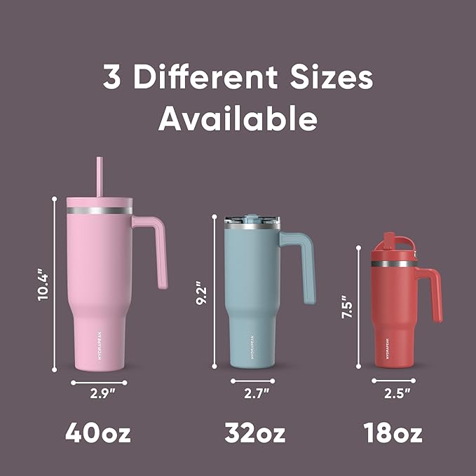 Hydrapeak Voyager 40 Oz Stainless Steel Tumbler with Handle, Insulated Water Bottle With Straw & Lid, Cupholder Friendly Reusable Travel Mug (Midnight Plum) - Bloomnest