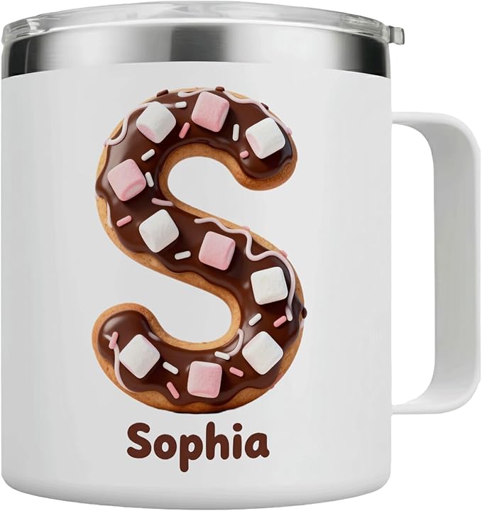 Personalized Christmas Mug | Custom Gingerbread Initial Insulated Coffee Cup with Handle & Lid | 12oz Holiday Tumbler, Cute Stocking Stuffer Gift for Women & Kids (B07) - Bloomnest