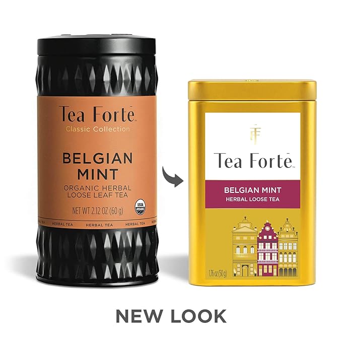 Tea Forte Belgian Mint Premium Loose Leaf Caffeinated Herbal Tea Blend Canister, Makes 35-50 Cups - Bloomnest