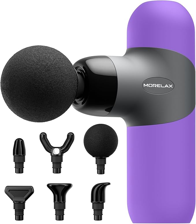 Morelax Mini Massage Gun Portable Deep Tissue Muscle Percussion Massager, Electric Handheld Sport Massager with 6 Massage Heads 4 Speed, Best Gift (Purple) - Bloomnest