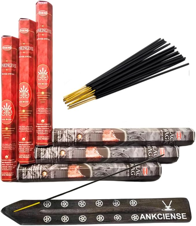 Sandalwood & Vanilla Incense from Hem Bundled with ANKCIENSE Incense Holder Bundle, Variety Pack of 120 Sticks (Frankincense & B Magic) ANKCIENSE